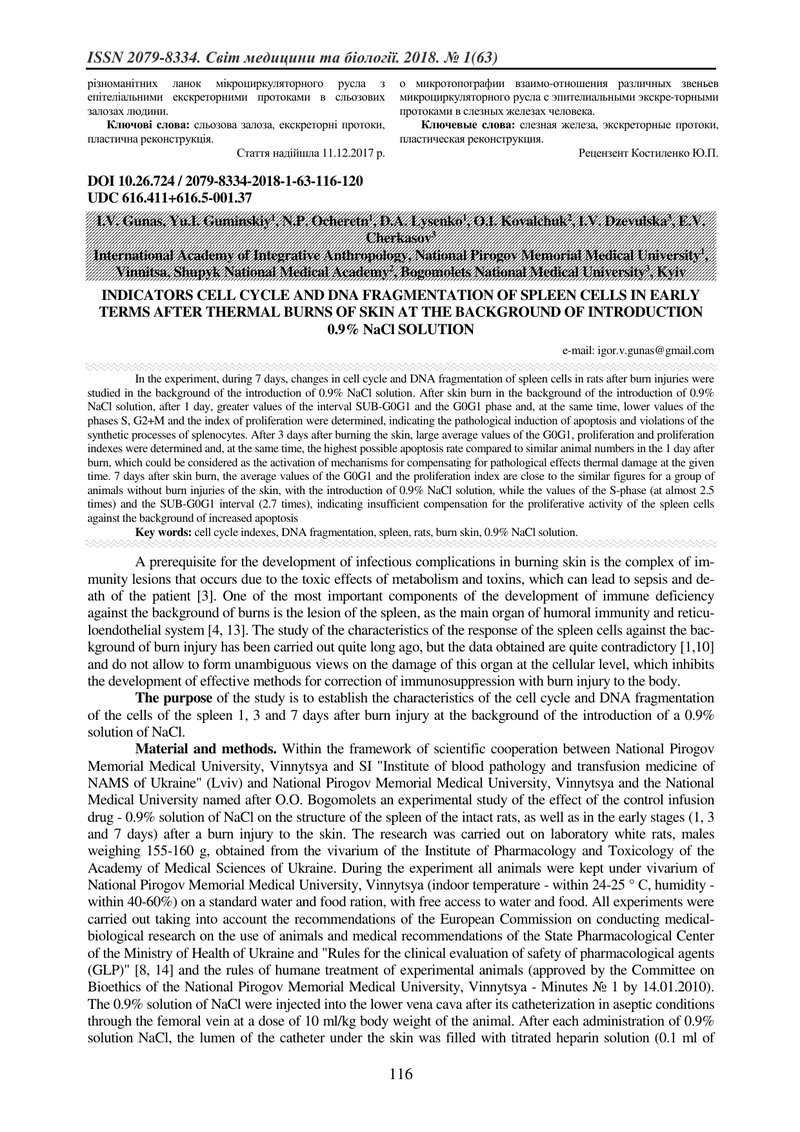 ПОКАЗНИКИ КЛІТИННОГО ЦИКЛУ І ФРАГМЕНТАЦІЇ ДНК КЛІТИН СЕЛЕЗІНКИ В РАННІ ТЕРМІНИ ПІСЛЯ ТЕРМІЧНОГО ОПІК