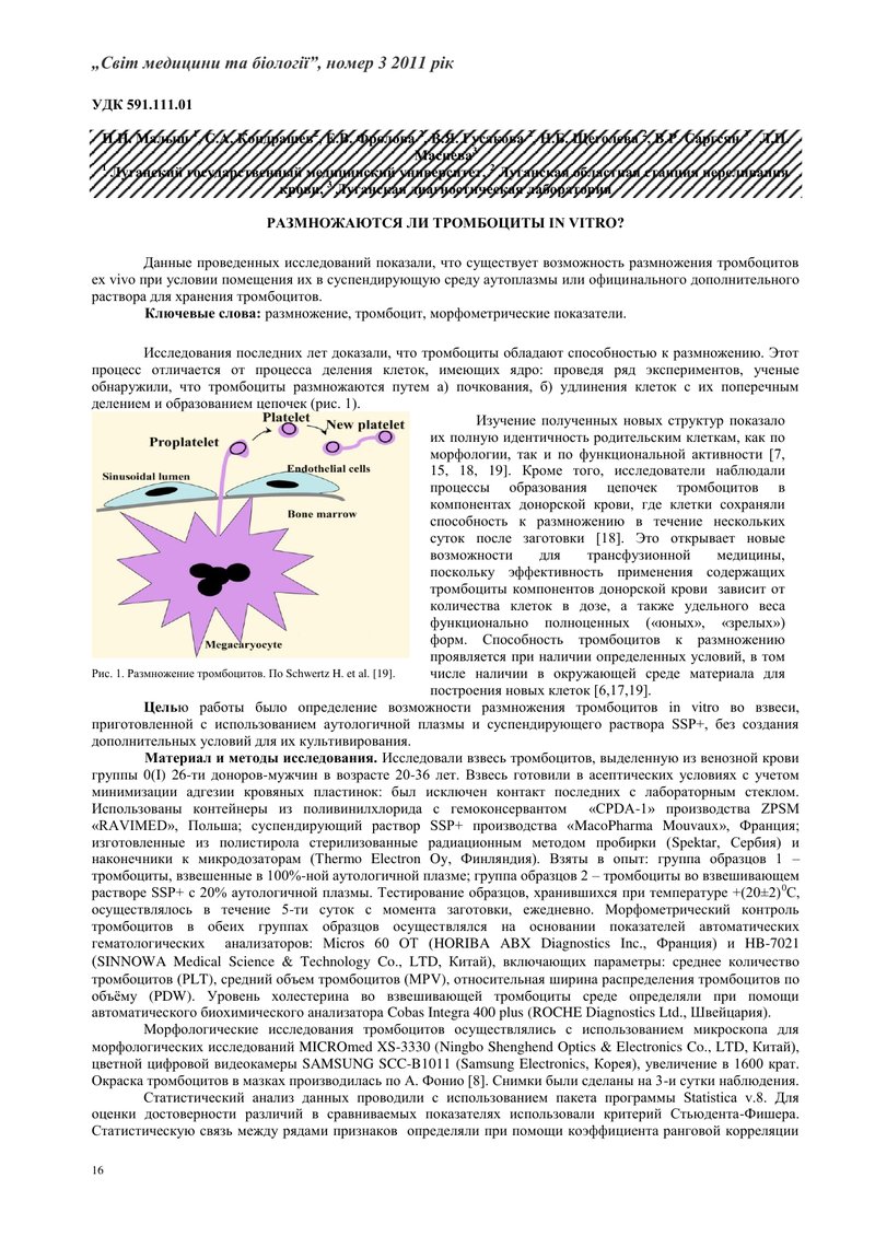 ЧИ РОЗМНОЖУЮТЬСЯ ТРОМБОЦИТИ ІN VІTRO?