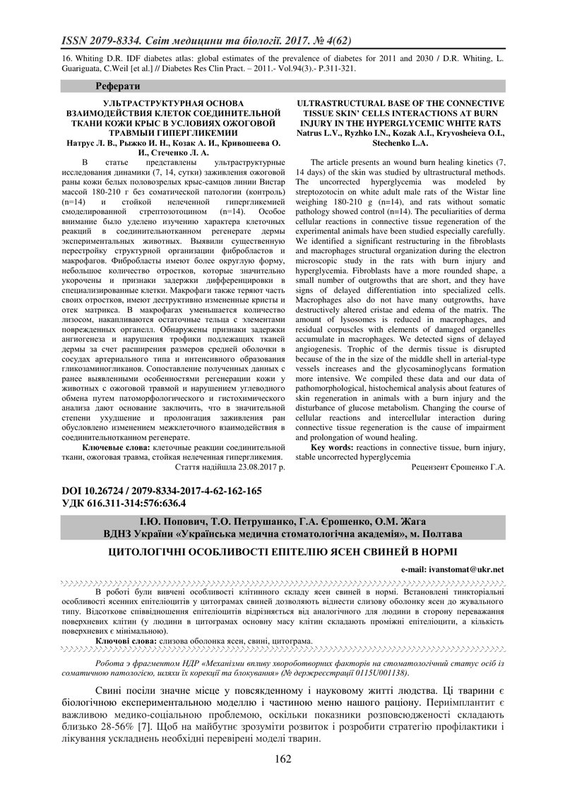 ЦИТОЛОГІЧНІ ОСОБЛИВОСТІ ЕПІТЕЛІЮ ЯСЕН СВИНЕЙ В НОРМІ