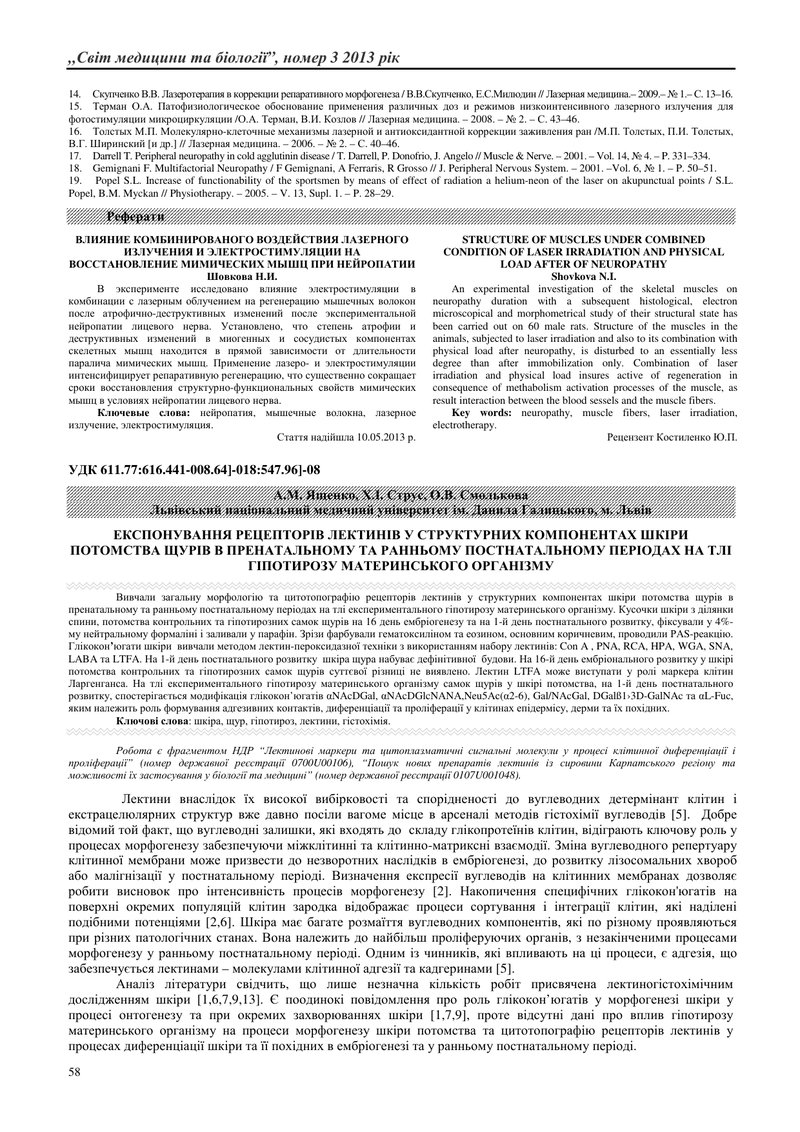 ЕКСПОНУВАННЯ РЕЦЕПТОРІВ ЛЕКТИНІВ У СТРУКТУРНИХ КОМПОНЕНТАХ ШКІРИ ПОТОМСТВА ЩУРІВ В ПРЕНАТАЛЬНОМУ ТА 