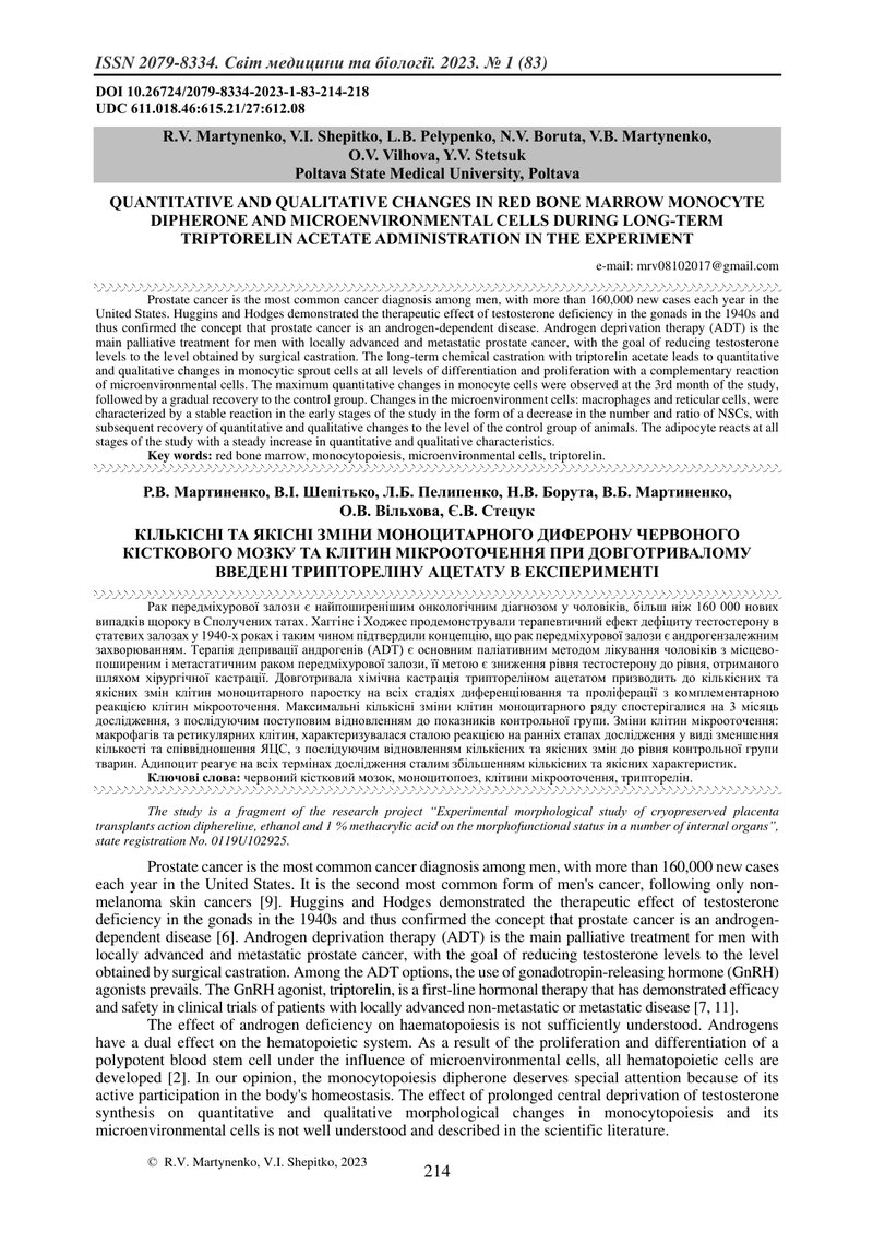КІЛЬКІСНІ ТА ЯКІСНІ ЗМІНИ МОНОЦИТАРНОГО ДИФЕРОНУ ЧЕРВОНОГО КІСТКОВОГО МОЗКУ ТА КЛІТИН МІКРООТОЧЕННЯ 