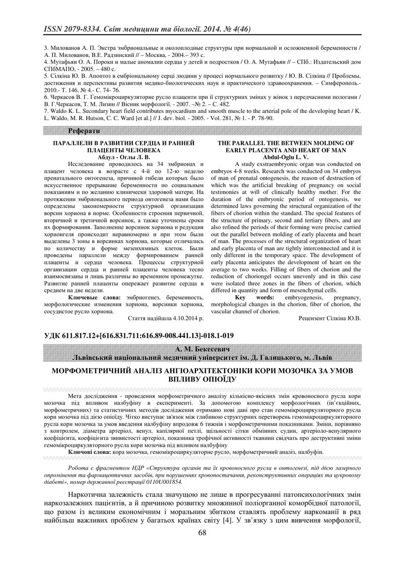 МОРФОМЕТРИЧНИЙ АНАЛІЗ АНГІОАРХІТЕКТОНІКИ КОРИ МОЗОЧКА ЗА УМОВ ВПЛИВУ ОПІОЇДУ