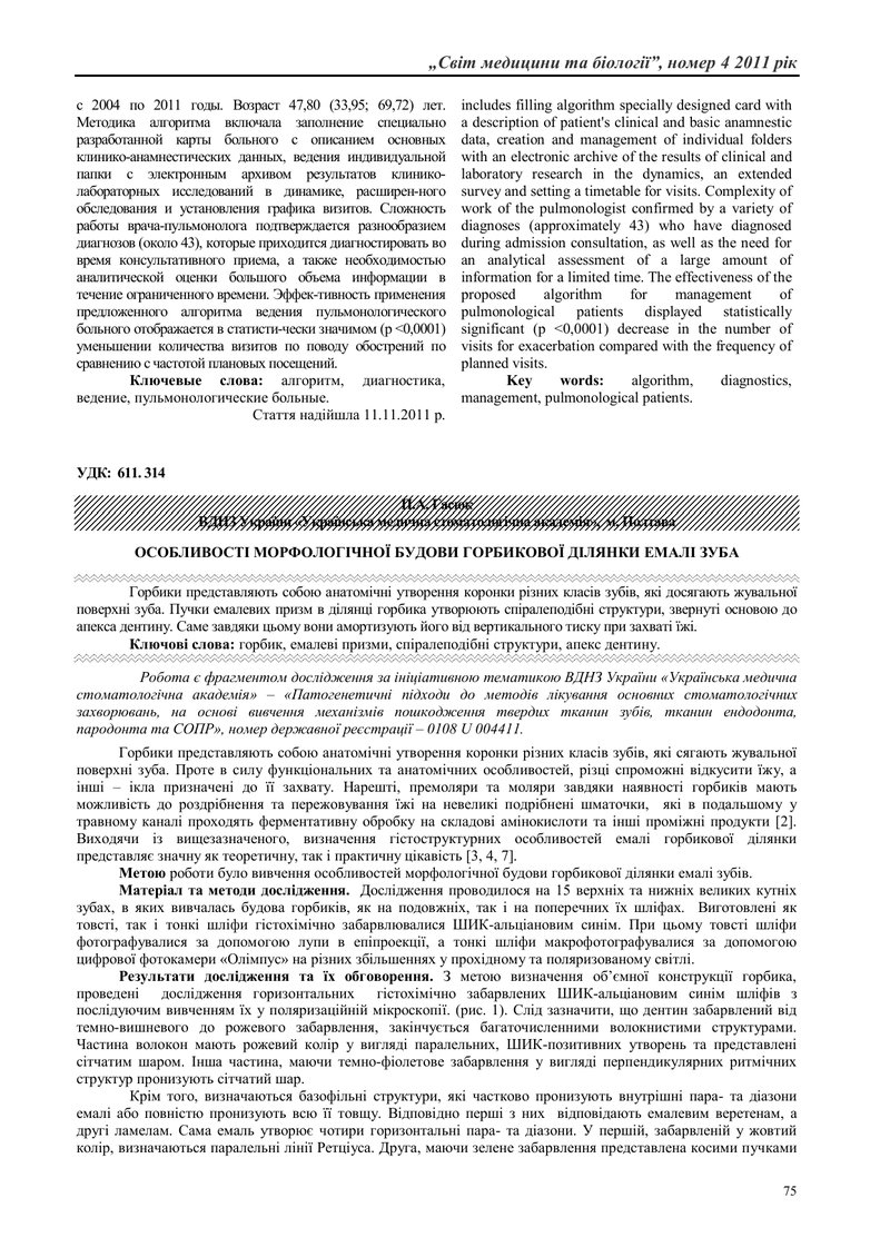 ОСОБЛИВОСТІ МОРФОЛОГІЧНОЇ БУДОВИ ГОРБИКОВОЇ ДІЛЯНКИ ЕМАЛІ ЗУБА