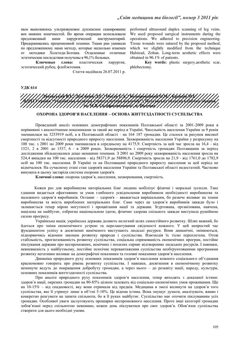 ОХОРОНА ЗДОРОВ’Я НАСЕЛЕННЯ – ОСНОВА ЖИТТЄЗДАТНОСТІ СУСПІЛЬСТВА