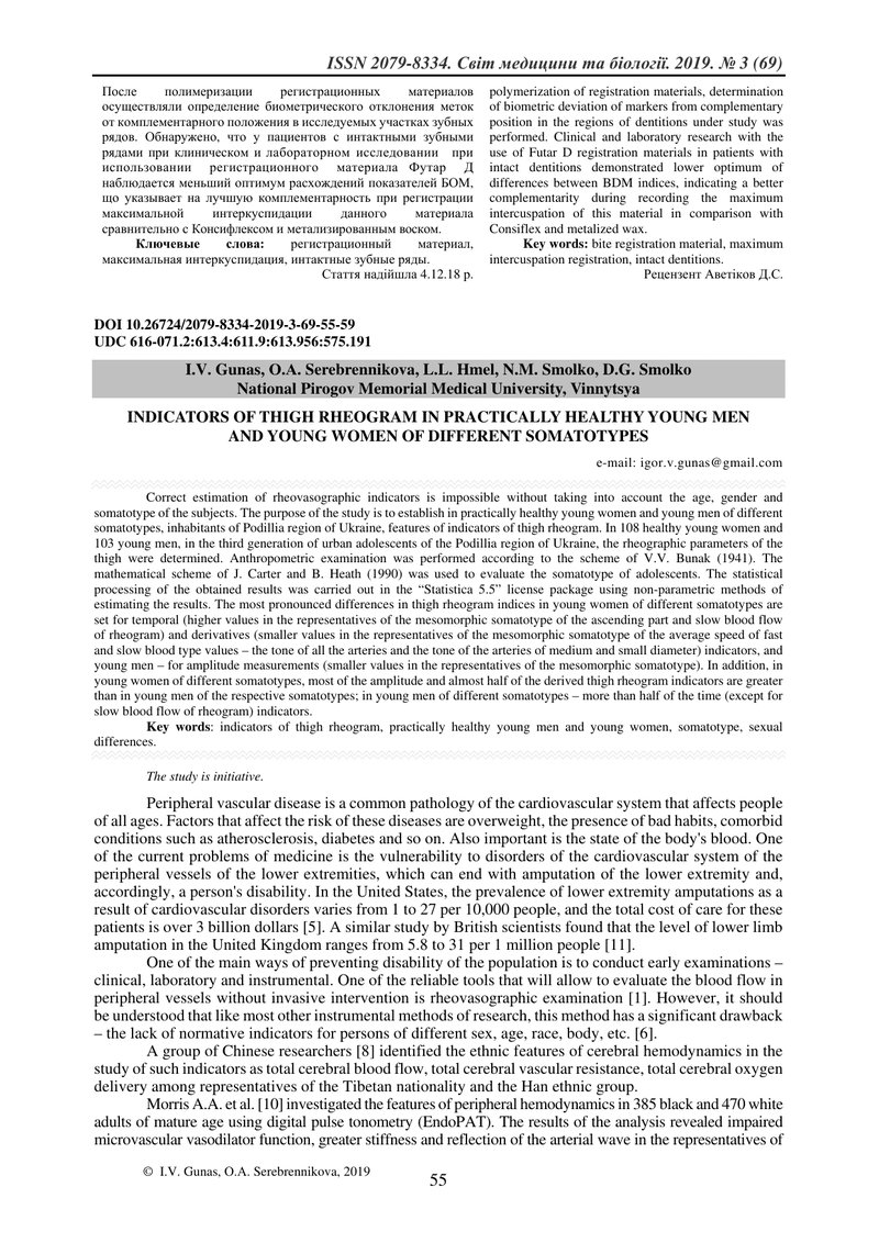 ПОКАЗНИКИ РЕОГРАМИ СТЕГНА  У ПРАКТИЧНО ЗДОРОВИХ ХЛОПЧИКІВ  І ДІВЧАТОК РІЗНИХ СОМАТОТИПІВ