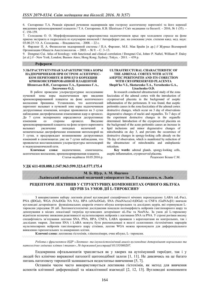 РЕЦЕПТОРИ ЛЕКТИНІВ У СТРУКТУРНИХ КОМПОНЕНТАХ ОЧНОГО ЯБЛУКА ЩУРІВ ЗА УМОВ ДІЇ L-ТИРОКСИНУ