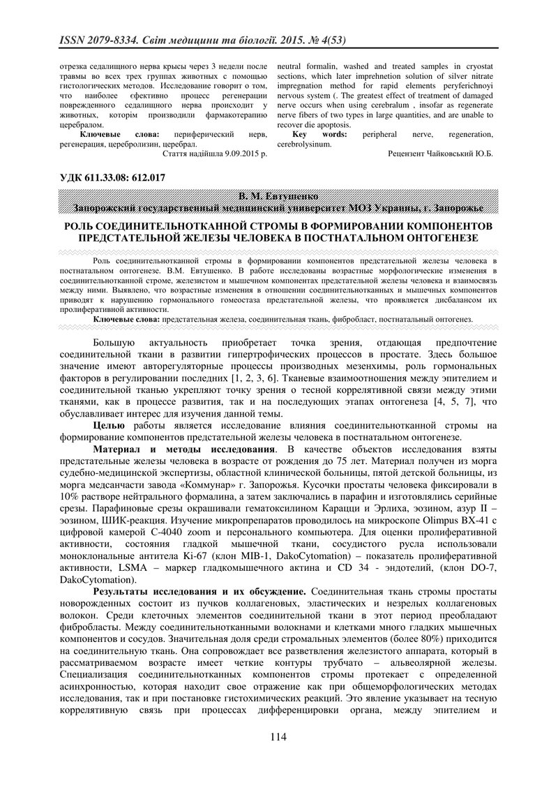 РОЛЬ СПОЛУЧНОТКАНИННОЇ СТРОМИ У ФОРМУВАННІ КОМПОНЕНТІВ ПЕРЕДМІХУРОВОЇ ЗАЛОЗИ ЛЮДИНИ В ПОСТНАТАЛЬНОМУ