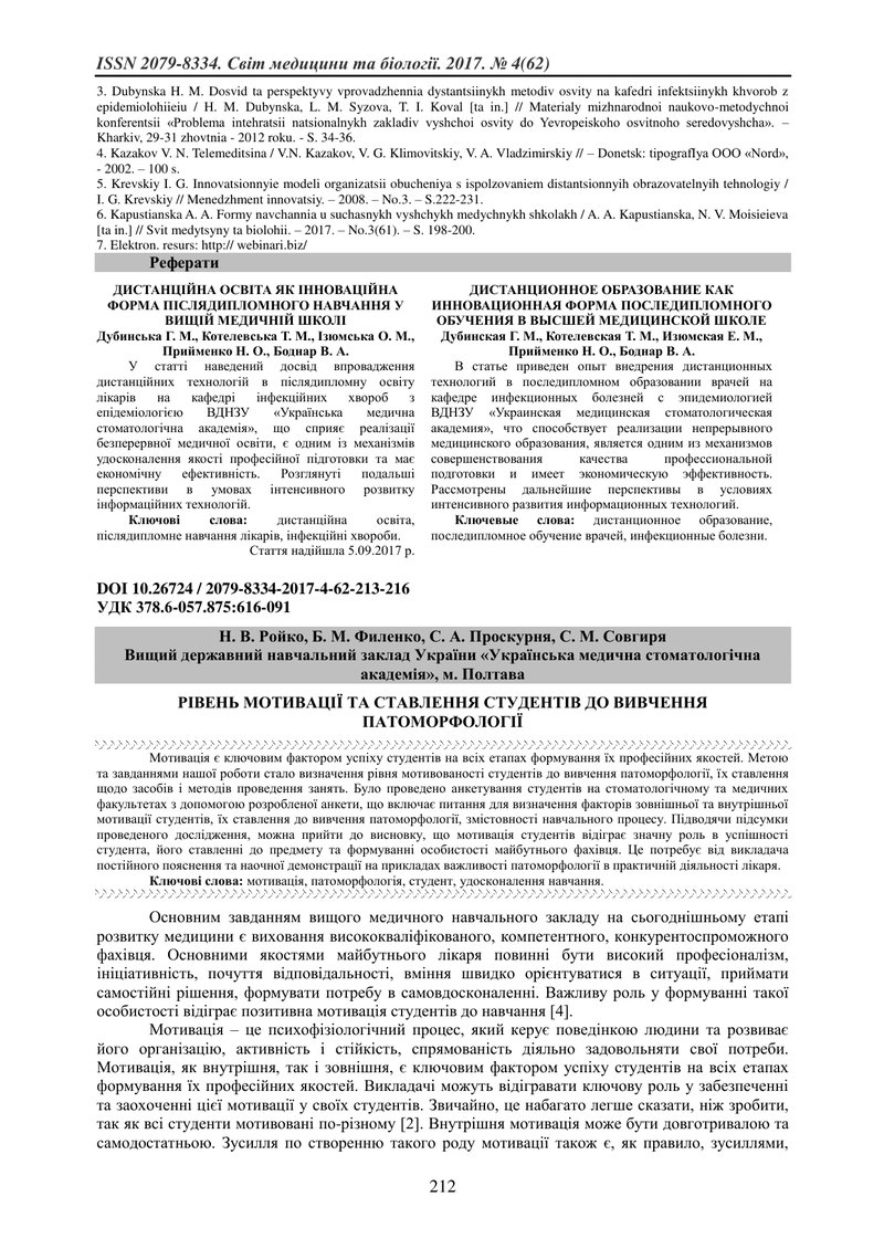 РІВЕНЬ МОТИВАЦІЇ ТА СТАВЛЕННЯ СТУДЕНТІВ ДО ВИВЧЕННЯ ПАТОМОРФОЛОГІЇ