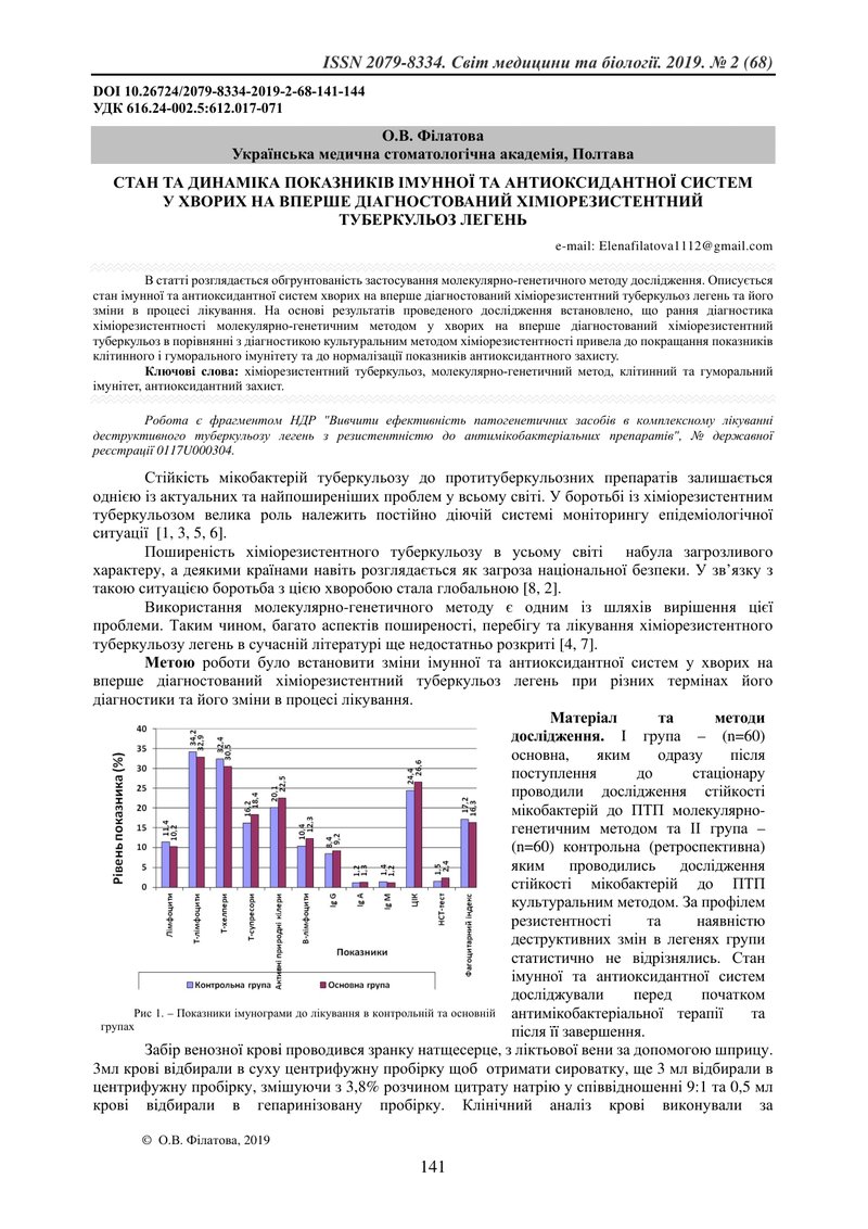 СТАН ТА ДИНАМІКА ПОКАЗНИКІВ ІМУННОЇ ТА АНТИОКСИДАНТНОЇ СИСТЕМ  У ХВОРИХ НА ВПЕРШЕ ДІАГНОСТОВАНИЙ ХІМ