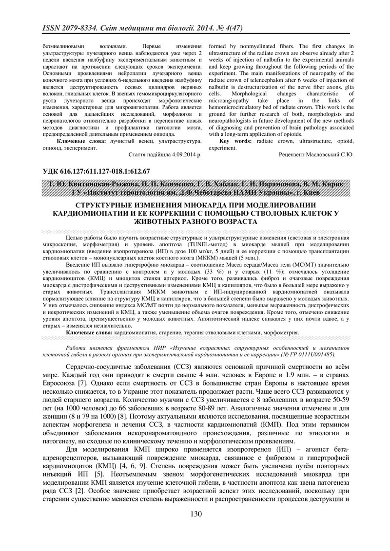 СТРУКТУРНІ ЗМІНИ МІОКАРДУ ПРИ МОДЕЛЮВАННІ КАРДІОМІОПАТІЇ ТА ЇЇ КОРЕКЦІЇ ЗА ДОПОМОГОЮ СТОВБУРОВИХ КЛІ