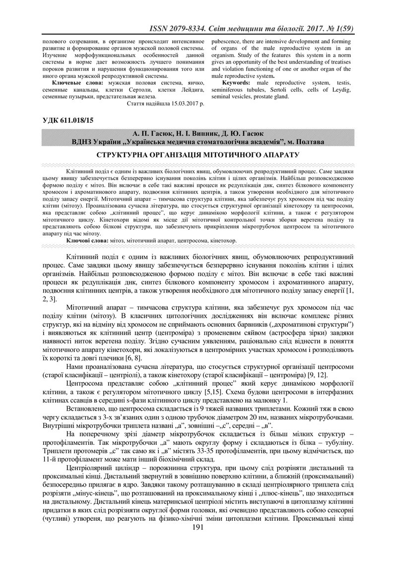 СТРУКТУРНА ОРГАНІЗАЦІЯ МІТОТИЧНОГО АПАРАТУ