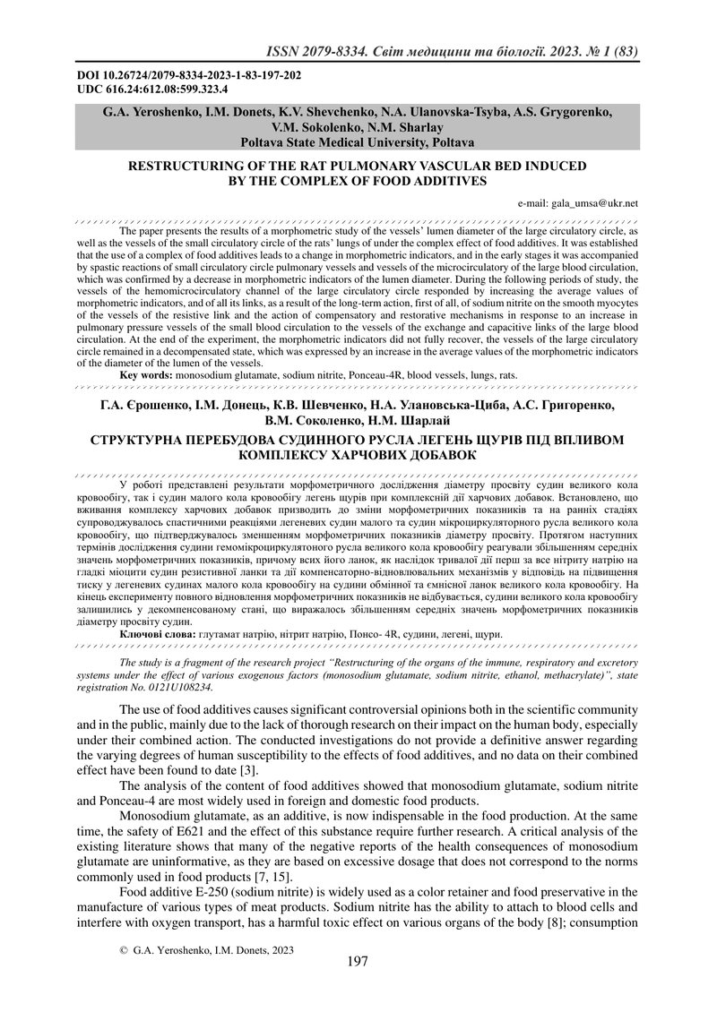 СТРУКТУРНА ПЕРЕБУДОВА СУДИННОГО РУСЛА ЛЕГЕНЬ ЩУРІВ ПІД ВПЛИВОМ КОМПЛЕКСУ ХАРЧОВИХ ДОБАВОК