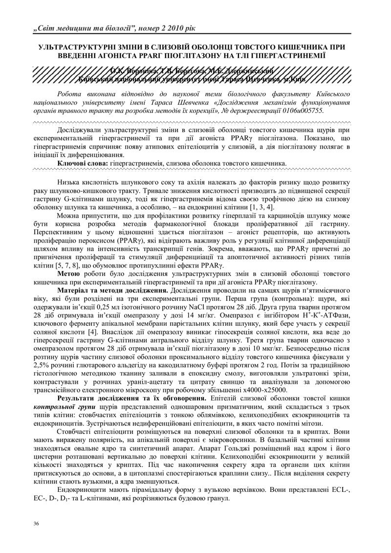 УЛЬТРАСТРУКТУРНЫЕ ИЗМЕНЕНИЯ В СЛИЗИС-ТОЙ ОБОЛОЧКЕ ТОЛСТОГО КИШЕЧНИКА ПРИ ВВЕДЕННИ АГОНИСТА PPARΓ ПИО