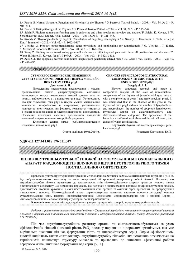 ВПЛИВ ВНУТРІШНЬОУТРОБНОЇ ГІПОКСІЇ НА ФОРМУВАННЯ МІТОХОНДРІАЛЬНОГО АПАРАТУ КАРДІОМІОЦИТІВ ШЛУНОЧКІВ Щ